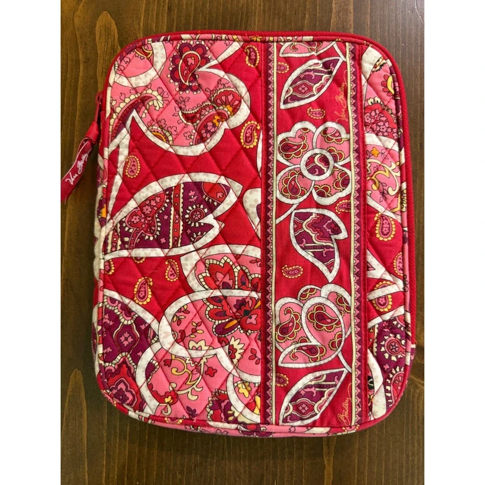 Vera Bradley Raspberry Fizz Quilted Tablet Sleeve Paisley Zip Case Pink Red
